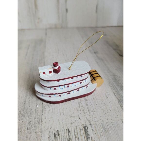 Wooden red boat fairy vintage ornament Xmas - Picture 4 of 9